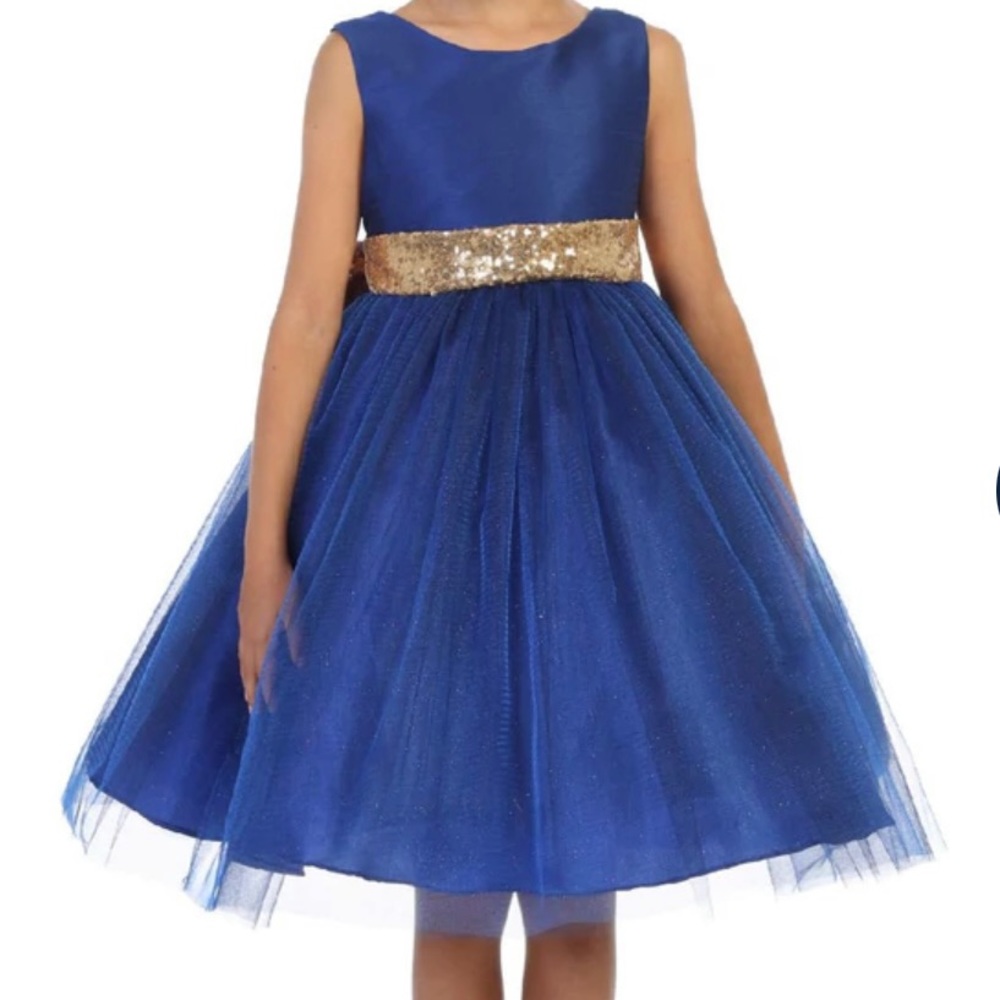 Kids Dream Little Girls Royal Blue Sequin Glitter Tulle Dress